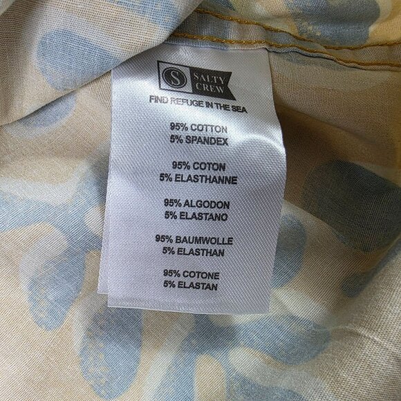 Salty Crew Mens XL Yellow Blue Short Sleeve Button Up Shirt Stretch Fit Casual - Picture 7 of 11